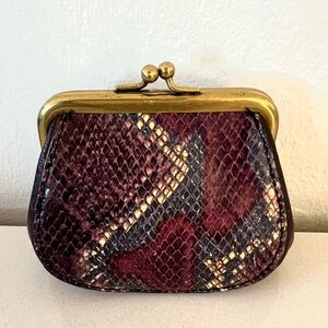 Fossil Vintage-style Framed Kisslock Leather Coin Purse Snake Embossed 👛